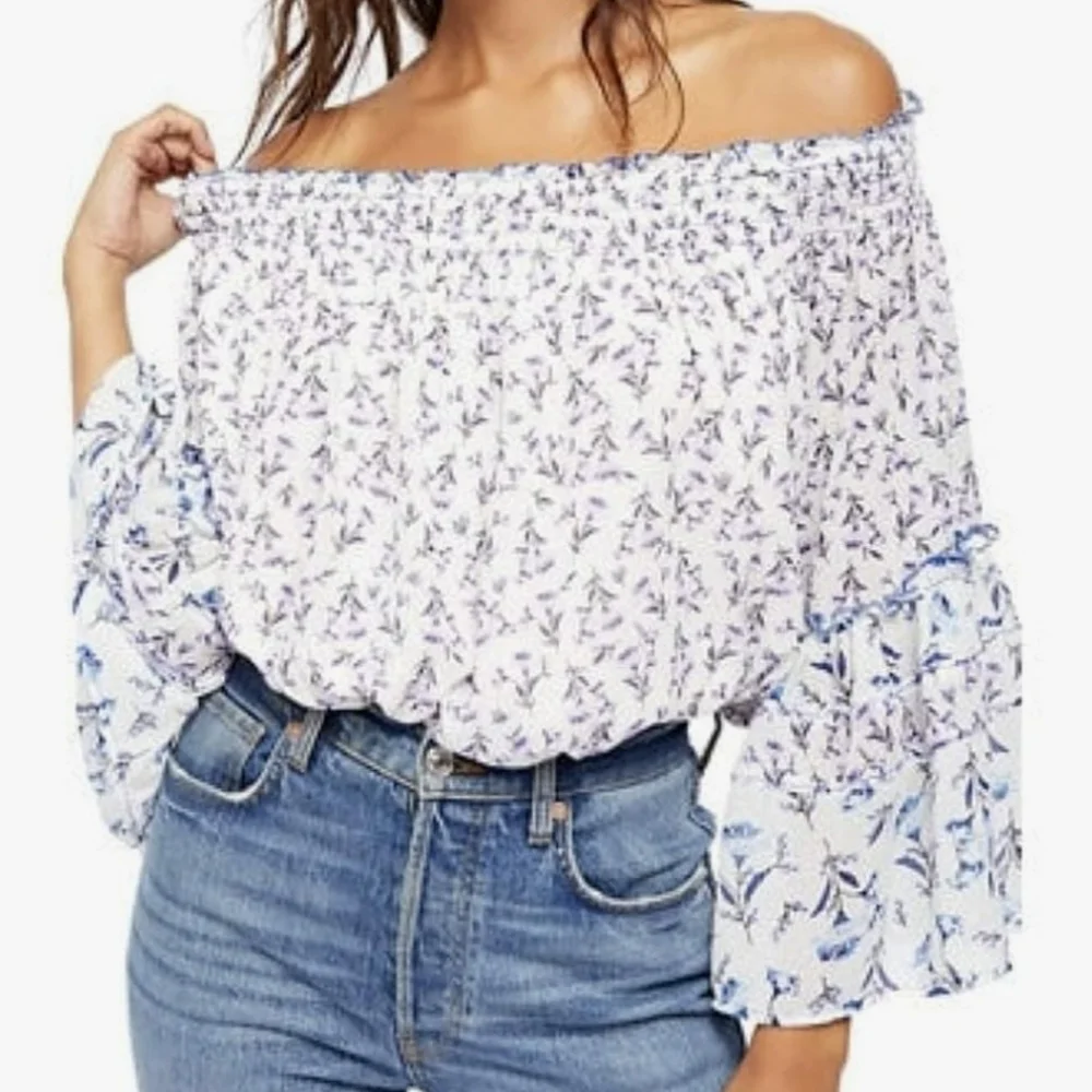 Free People Blue and White Floral Blouse